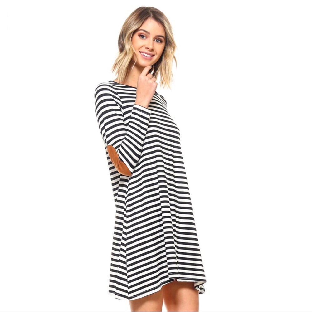 Sz Large Stripe Tunic Dress w/Elbow Patch - Picture 3 of 8